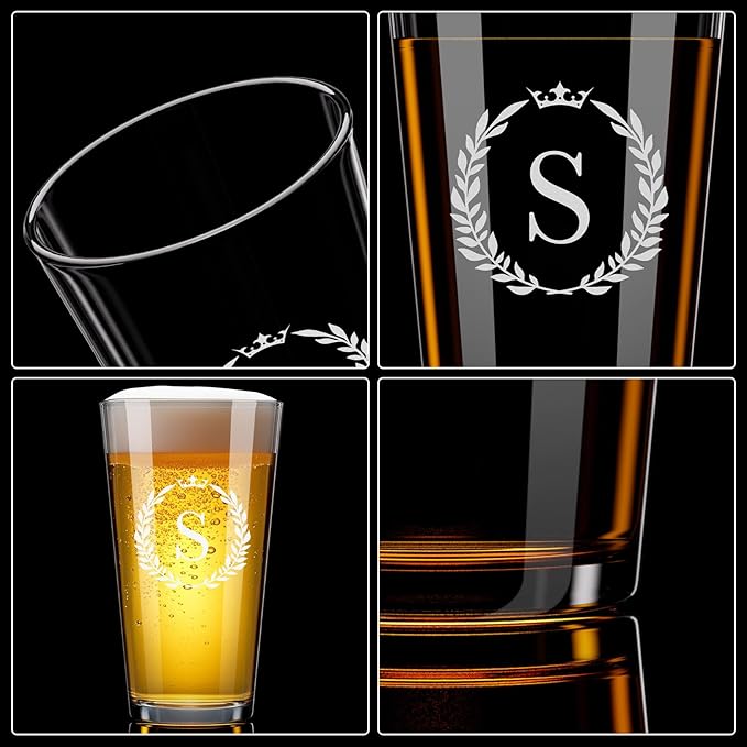 Personalized Beer Glasses Gifts for Men, 16 oz Pint Glasses Monogrammed A-Z Drinking Glass Cups Customized Gift, Unique Christmas Anniversary Birthday Gifts for Men Him Dad Brother Husband Grandpa (S)