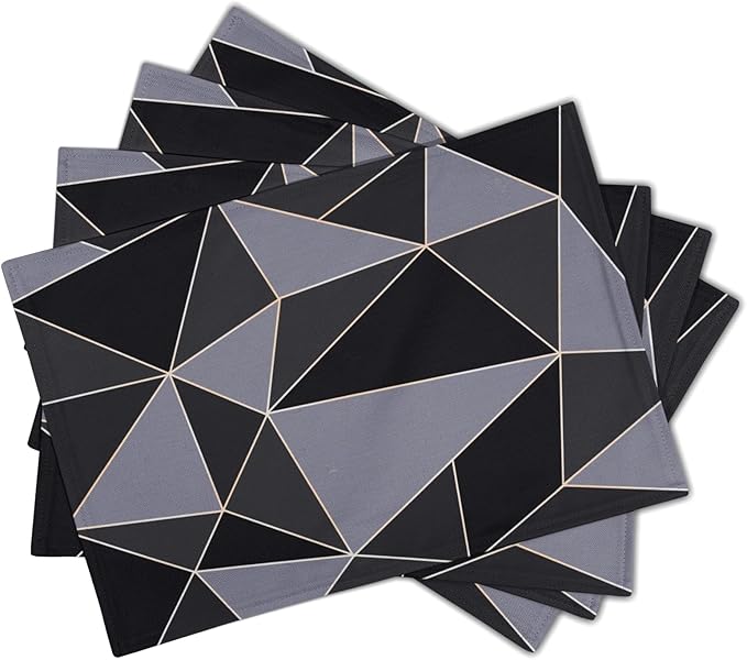 Black Table Mats Set of 4 - Mid Century Modern Placemats Gray Table Mats 12x18 for Party Kitchen Dining