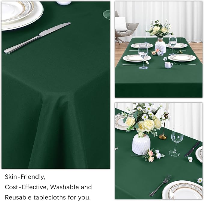 8 Pack Dark Green Tablecloth 60 x 102 Inch Rectangular Table Cloth for 6 Foot Rectangle Tables, Hunter Green Wrinkle Resistant Washable Polyester Fabric for Buffet Wedding Party Banquet