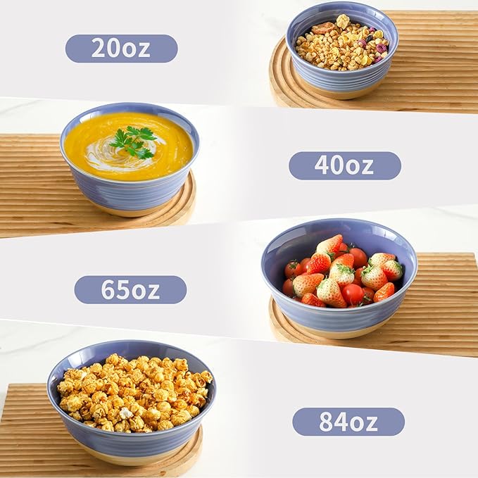 HASENSE Porcelain Mixing Bowls Set, Large Serving Dishes for Entertaining, 2.1/1.5/1.0/0.5 Qt Nesting Serving Bowls for Cooking Salad Baking Popcorn, Dishwasher Microwave Safe, Set of 4, Purple