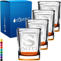 Personalized Shot Glasses Set of 4 Initial and Name 2oz Orange Bottom Etched Square Shot Glass Engraved with Custom Text Birthday Gift for Men and Women
