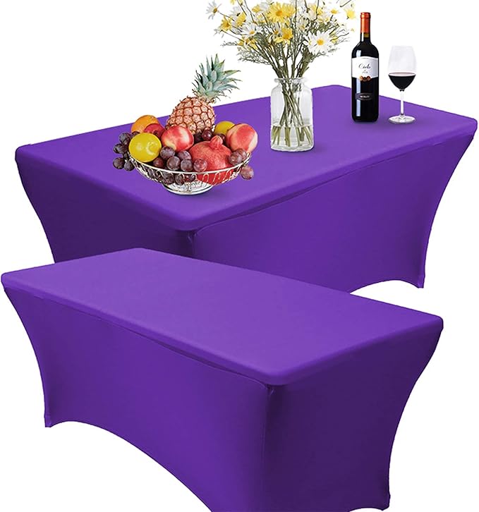 RELIANCER 2 Pack Stretch Spandex Table Covers for Rectangular Tables,8FT Elastic Fitted Tablecloth,Universal Rectangular Table Cloth Protector for Outdoor Party,Wedding,Bar,Birthday,Banquet,Events