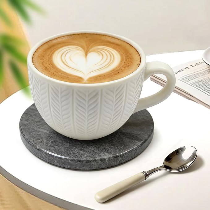 Natural Marble Coasters, Round Costers, Luxury Aesthetic Modern Decor for Coffee Table Bar Kitchen Home, Grey Marble, Real Natural Semi Absorbent Stone Coasters