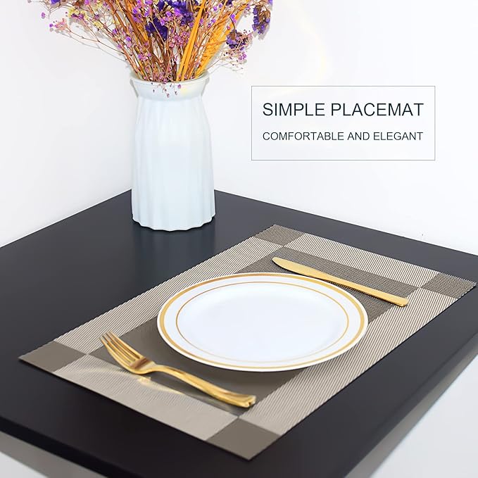 Placemats, Place Mats for Kitchen Dining Table, Heat-Resistant Anti-Skid Stain Washable PVC Table Mats, Easy to Cleaning Woven Vinyl Dinner Mats (Silver, 6 Pack)