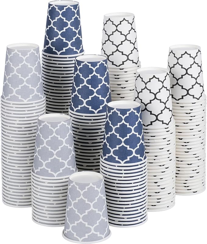 300 Pack Paper Cups 8 oz, Disposable Coffee Cups 8 OZ Colourful Hot/Cold Beverage Drinking Cups for Office Party Home Picnic