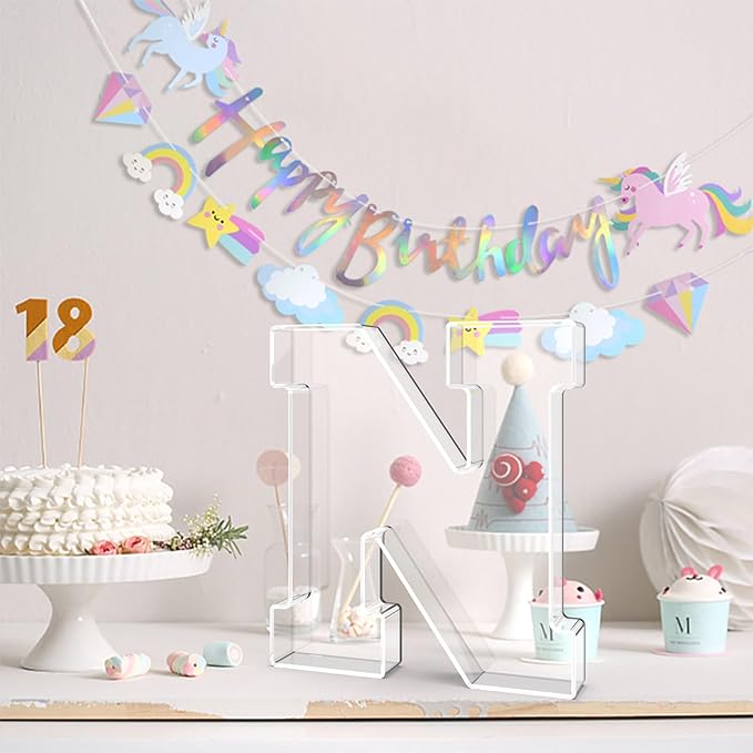 13.8" Acrylic Letter Charcuterie Tray, Charcuterie Letters Fillable Box for Food, Reusable Serving Cake Candy Dish Display Tray for Birthday Anniversary Party Decoration (Letter N)