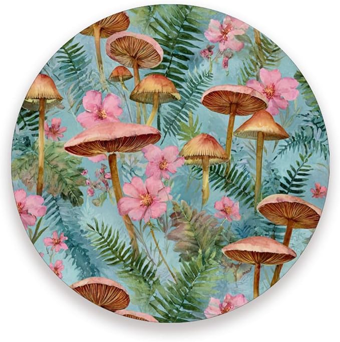 Coasters for Drinks Coaster Drink Set Decorative Coffee Table Desk Cup Mat Spring Cute Cork Bar Backing Round Home Decor Mushroom Leaves Pink Green31