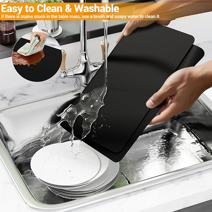 2-Pack Extra Thick Silicone Counter Mats - 24”x16” Large Heat Resistant Kitchen Countertop Protector, Non-Slip Hot Pad Trivet for Air Fryer, Hot Pots & Pans, Coffee Maker (Black)