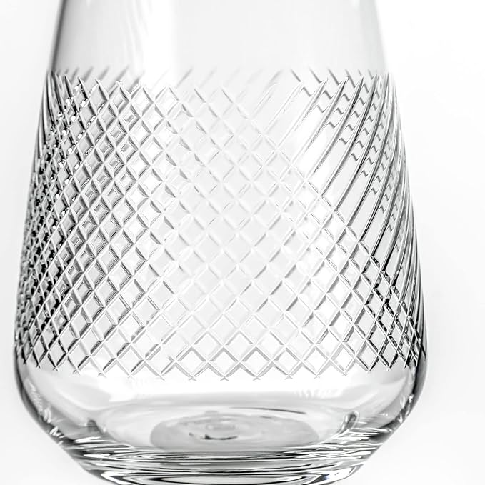 Rolf Glass Bourbon Street 15.75 Ounce Stemless Wine Glasses Set of 4 | Lead-Free Glass | Diamond-Wheel Engraved and Polished Tumbler Glassware | Modern Luxury Glassware