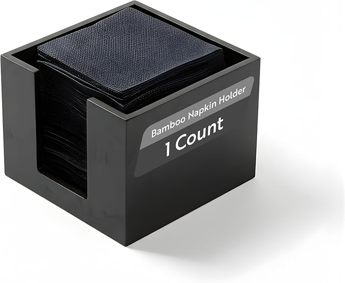 Restaurantware 5.5 x 4 Inch Cocktail Napkin Holder 1 Square Flat Napkin Holder - For Bars Kitchen Tables or Countertops Sturdy Black Bamboo Tissue Napkin Holder Dining Room Decor