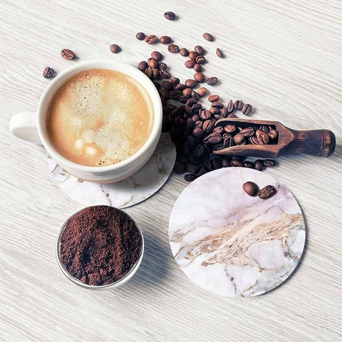 Marble Texture Background Coasters for Drinks Office Coffee Table Stone Liquid Arts Antique Aged Elegance Living Room Decor Set of 2 for Cold Drinks Wine Mugs and Cups 4 Inch