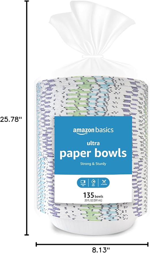 Amazon Basics Ultra Paper Bowls, 20 Oz, Disposable, 540 Count (4 packs of 135), White