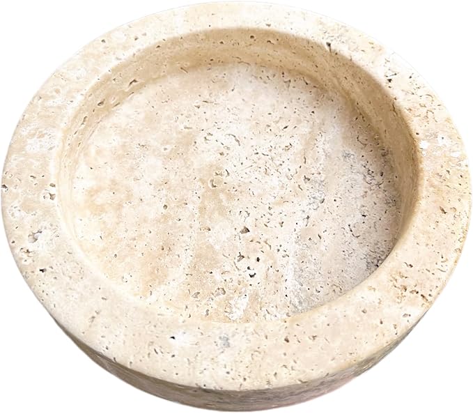 Natural Travertine Marble Bowl - 7.8″ Handcrafted Stone Decorative Bowl for Kitchen Fruit, Entryway Keys, Dining Table Centerpiece & Modern Home Decor