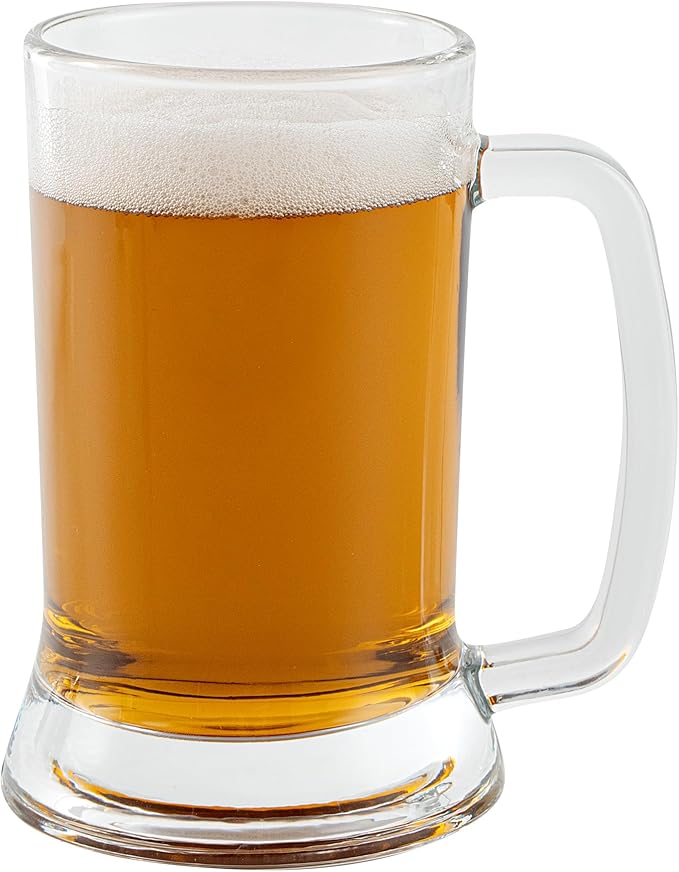 Restaurantware-Vetri 16 Ounce Beer Mugs, 6 Dishwashable Beer Glasses With Handle - No-Lead, Heavy Base, Clear Glass Large Stiens, For Pubs, Bars, Restaurants, Home, Hotel, Or Hosting Parties