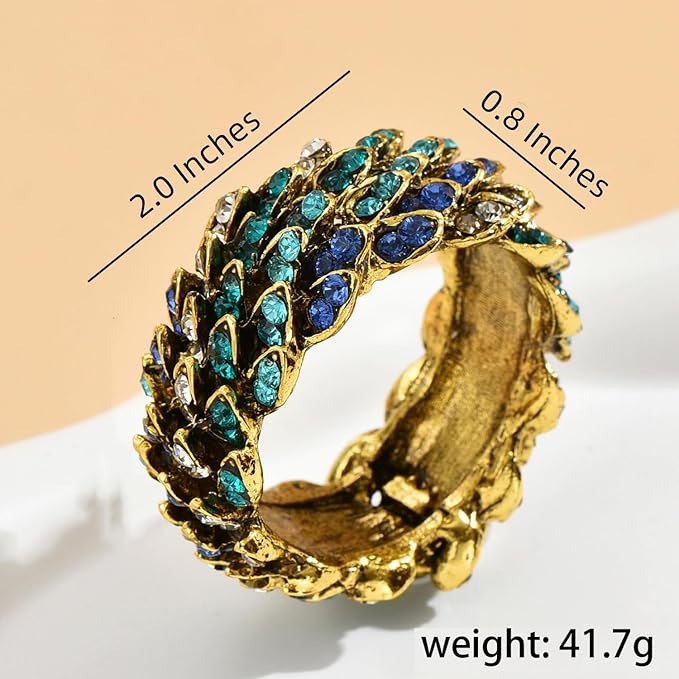 Jeweled Napkin Rings Set of 12 - Vintage Metal Crystal Rustic Peacock Napkin Ring Holders for Wedding Party Holiday, a Beautiful Dinner Table Décor (Multicolor) (12)
