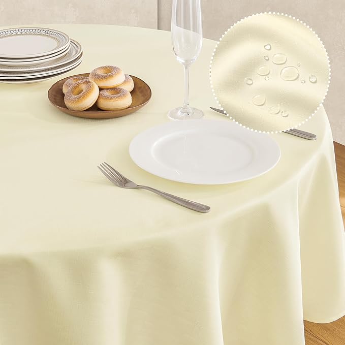 Tablecloth Linen Textured Waterproof & Stain Resistant Table Cloth Wrinkle Free Decorative Fabric Farmhouse Table Cover for Dining/Party/Buffet/Wedding, 60 x 60 Inch, Ivory