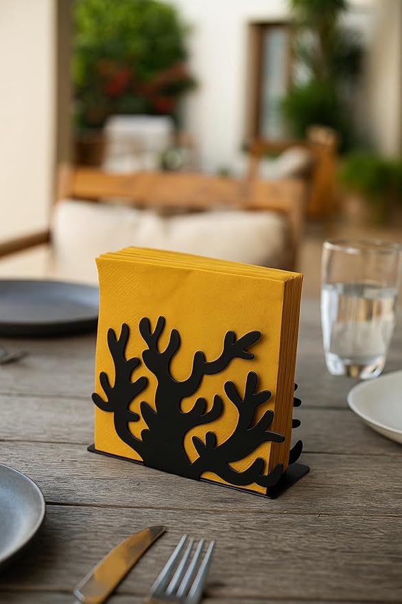 Mango Steam Tabletop Napkin/Tissue & Letter Holder For Home, Kitchen, Restaurants (Coral, Black)
