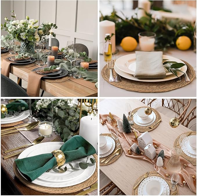13 in Round Woven Placemats Plate Chargers Set of 10, Boho Farmhouse Rustic Woven Place Mats for Dining Table Decor, Rattan Wicker Table Mats Jute Braided Chargers for Dinner Plates