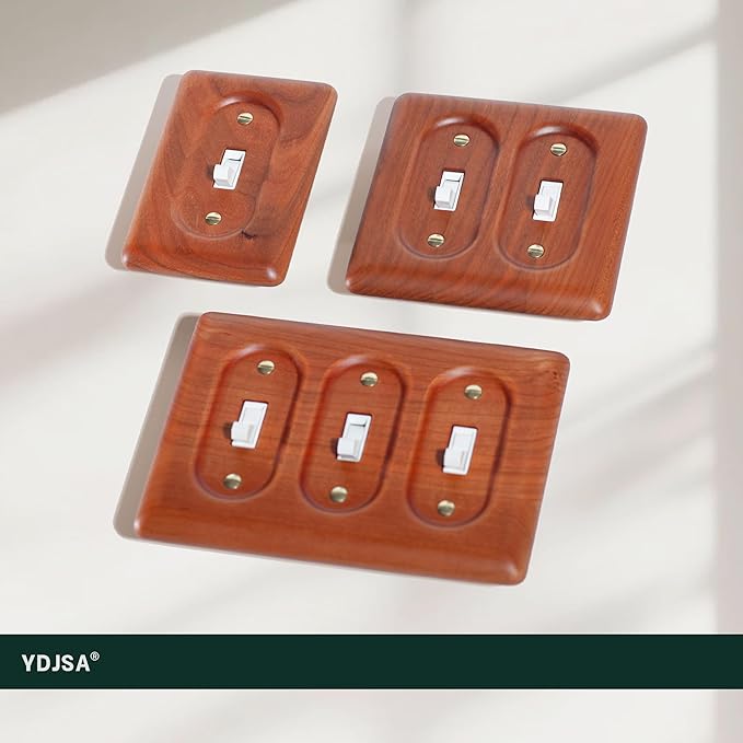 Triple Rocker 3 Light Switch Cover Cherry Wood Durable Elegant Design Perfect for Home Decor Upgrade Your Interior and Style