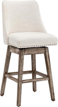 27.5" Counter Height Bar Stool, Linen Fabric Mid Century Modern Swivel Barstool with Back & Wood Legs Comfy Upholstered Counter Chair for Home Bar/Dining Room/Restaurant, Cream