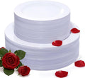 KIRE 120PCS White Plastic Plates - Heavy Duty White Disposable Plates for Party/Wedding - Include 60Pieces 10.25inch Dinner Plates - 60Pieces 7.5inch Dessert/Salad Plates