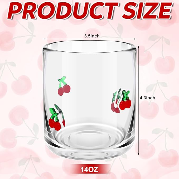 Icon Juice Glasses, 14oz Stemless Wine Drinking Juice Glass Cup for Valentine Party Supplies Gift(2 Pcs,Cherry)