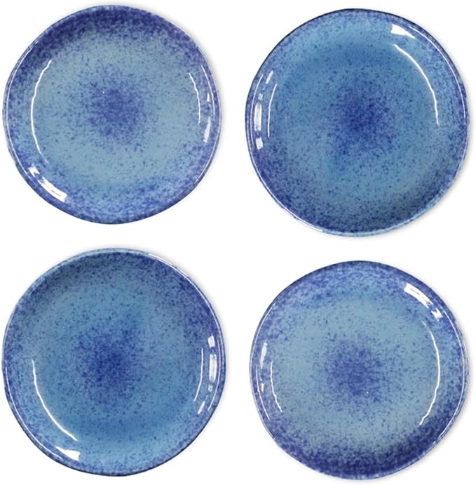 roro 5 Inch Ceramic Handmade Canape Plates, Glossy Coral Blue, Set of 4