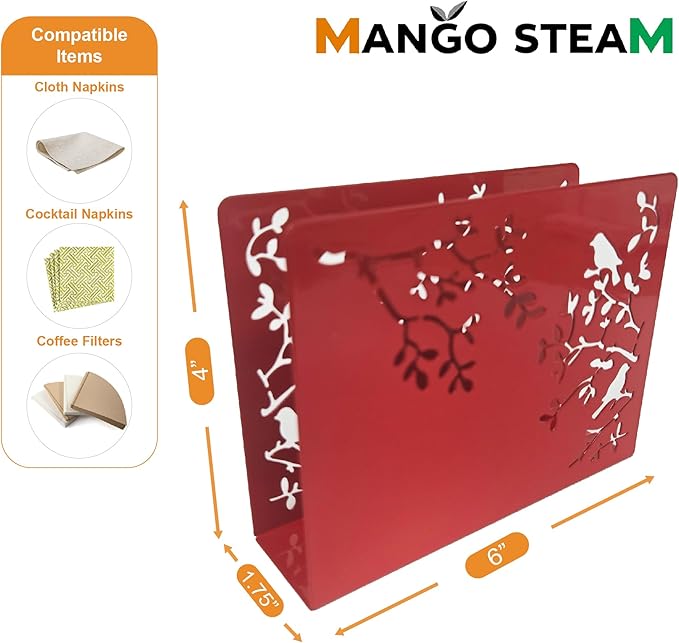 Mango Steam Tabletop Napkin/Tissue & Letter Holder for Home, Kitchen, Restaurants (Songbird, Red)