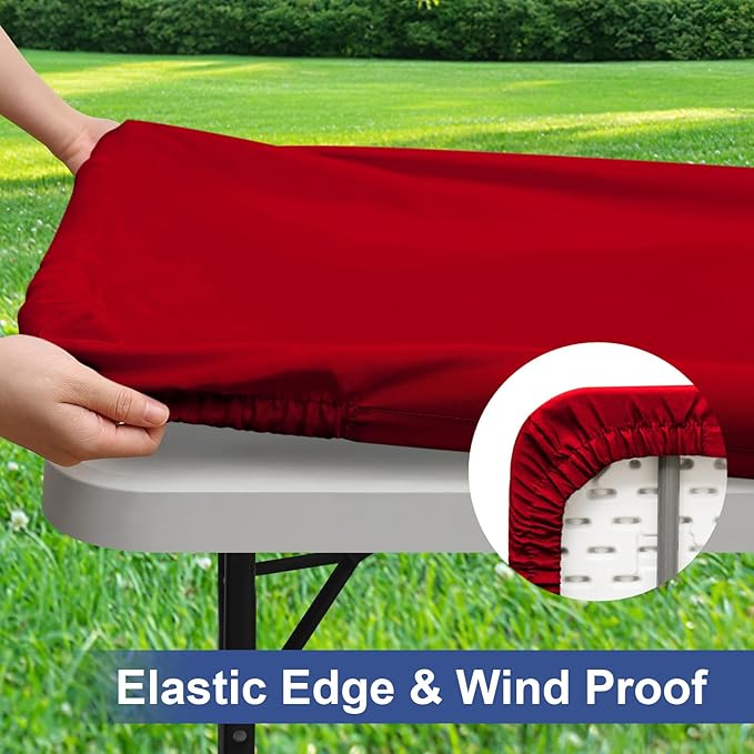 homing 2 Pack Rectangle Table Cloth, Elastic Fitted Fabric Tablecloth Fits for 4 Foot Folding Tables, Washable Table Cover for Picnic, Camping, Indoor & Valentine's Day (Red, 30" x 48")