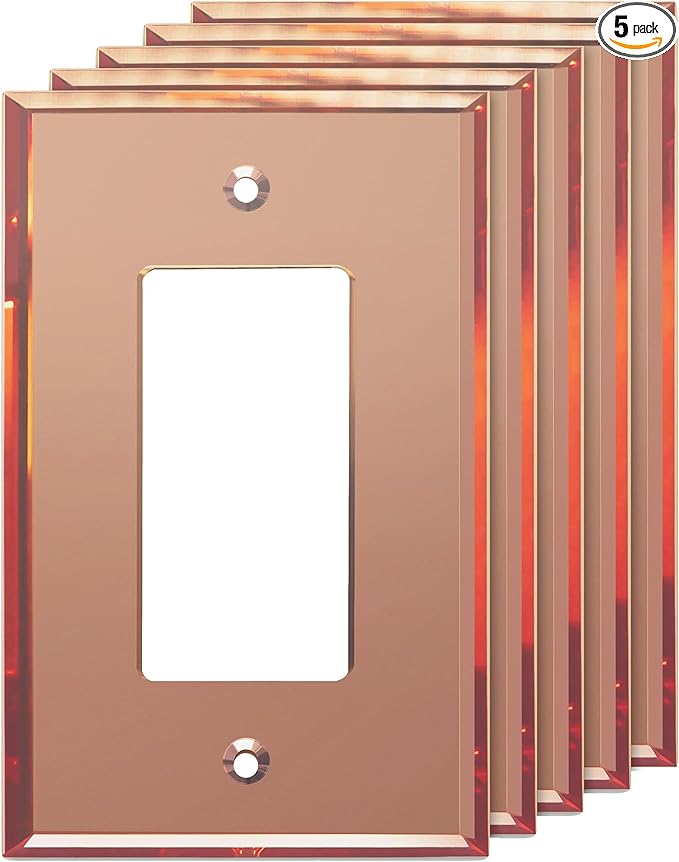 LIDER Reflective Acrylic Decorator Wall Plate, Mirrored Light Switch Plate, Plexiglass Outlet Cover, Acrylic Glass, Oversized 1-Gang 5.25" x 3.44", LWP-31O-ARG5P, Rose Gold, 5 Pack