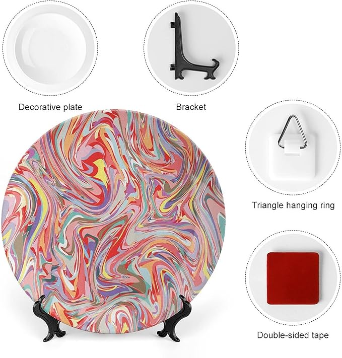 Ceramic Display Plate, Abstract Ceramic Hanging Decorative Plate, Mix of Colors Messy Dirty Look Artistic, 10 Inch, Living Room Kitchen Decoration Household, Multicolor