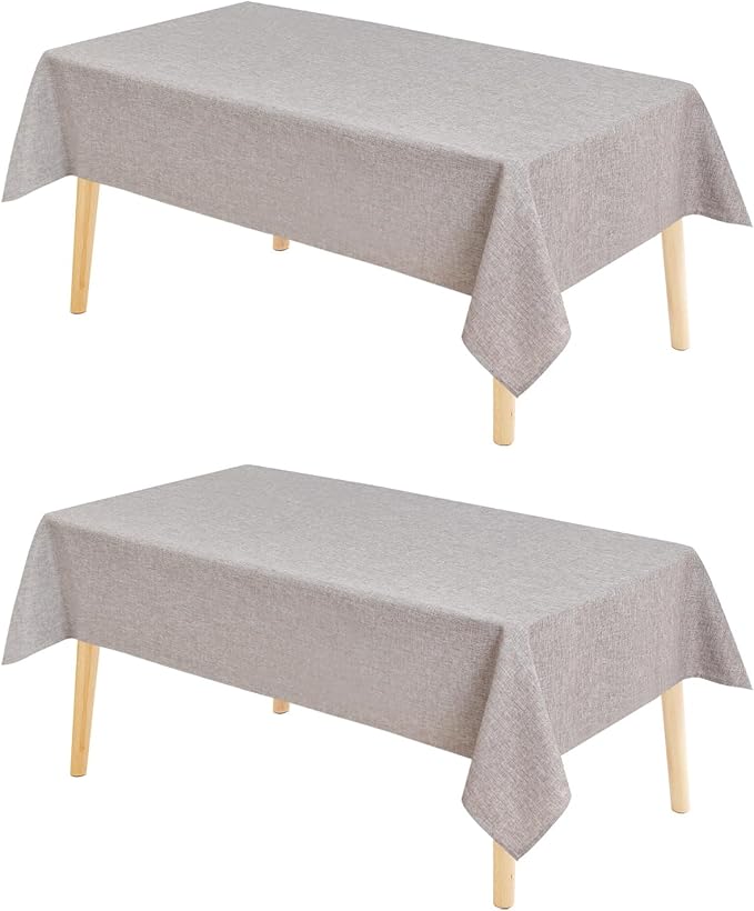 Hiasan 2 Pack Faux Linen Rectangle Tablecloth - Wrinkle and Stain Resistant Washable Table Cloth for Kitchen Dining Room Holiday Table Cover for Dinner, Stone, 70 x 120 Inch