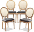 SoarFlash French Dining Chairs Set of 4, Vantage Dining Chair with Round Back, Farmhouse Country Rattan Dining Chair for Kitchen,Bedroom,Deep Grey
