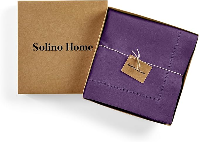 Solino Home Linen Tablecloth 60 x 108 Inch - Classic Hemstitch 100% Pure Linen Purple Table Cloth for Rectangle Tables - Machine Washable Tablecloth for Valentines, Spring, Easter