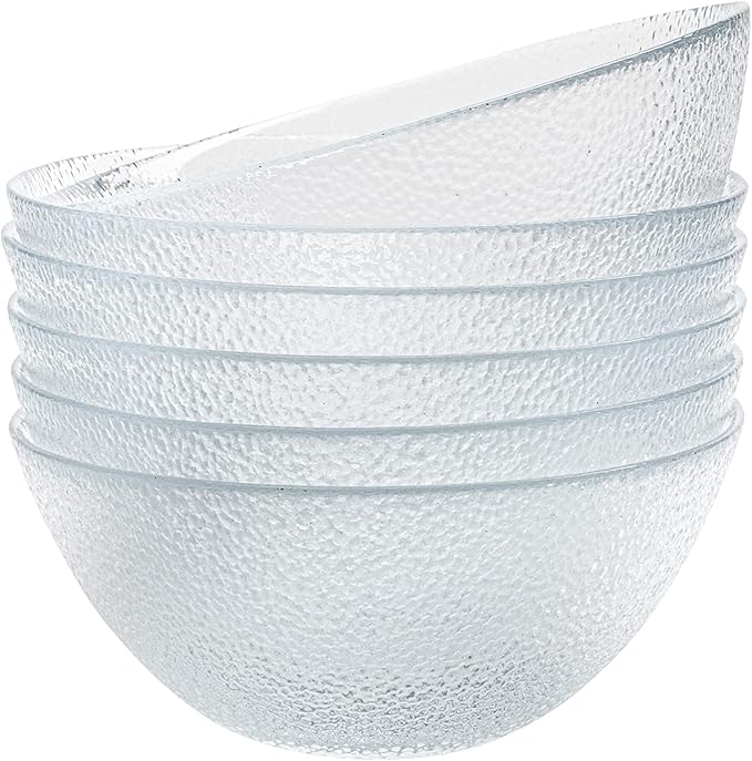 Vikko Soup Bowls, 6.5 Inch Salad Bowls, Glass Soup Bowls, Elegant Textured Glass Bowls, Set of 6, Dishwasher Safe