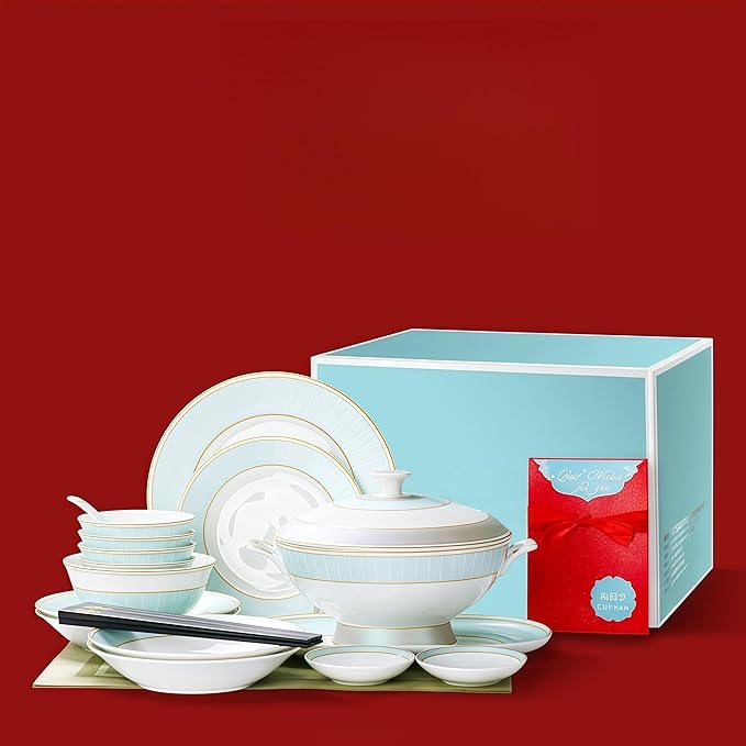40 Pcs Fine Bone China Dinnerware Set, Porcelain & Ceramic Dinnerware Sets, Bone Stoneware & Ceramic Cookware Tableware Set Includes Dinner Plates|Spoons|Pasta Bowls|Soup Pot|Chopsticks