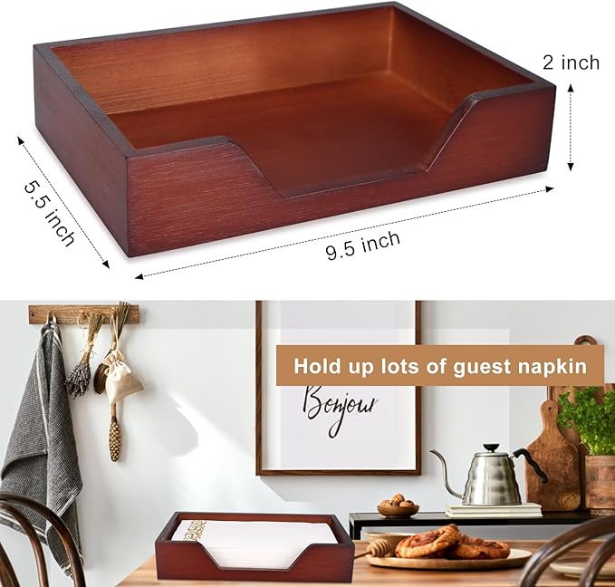 Bamboo Napkin Holder for Kitchen Table Bathroom Paper Towel Holder Farmhouse Flat Napkin Holders Brown Guest Towel Holder Hand Towel Tray Rectangle Napkin Holder