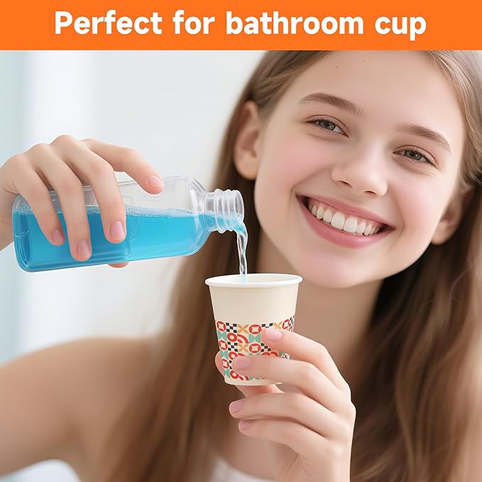 100 Pack 3 oz Bathroom Cups, Disposable Paper Cups with Rolled Rim, Small Paper Mouthwash Cup for Guest Bathrooms, Vanity & Office Use, Puzzle