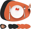 Myir JUN Placemats, Dual-Sided Placemats Waterproof Faux Leather Placemats Set of 6 Place Mats and Coasters Non-Slip Washable Table Mats for Dining Table (Black Orange, Set of 6)