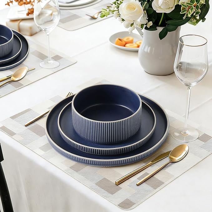 Dinnerware Set Service for 6, 18-Piece Ceramic Plates and Bowls Set, Chip & Scratch Resistant, Microwave and Dishwasher Safe, Modern Minimalist Tableware for Everyday Use, Matte Blue