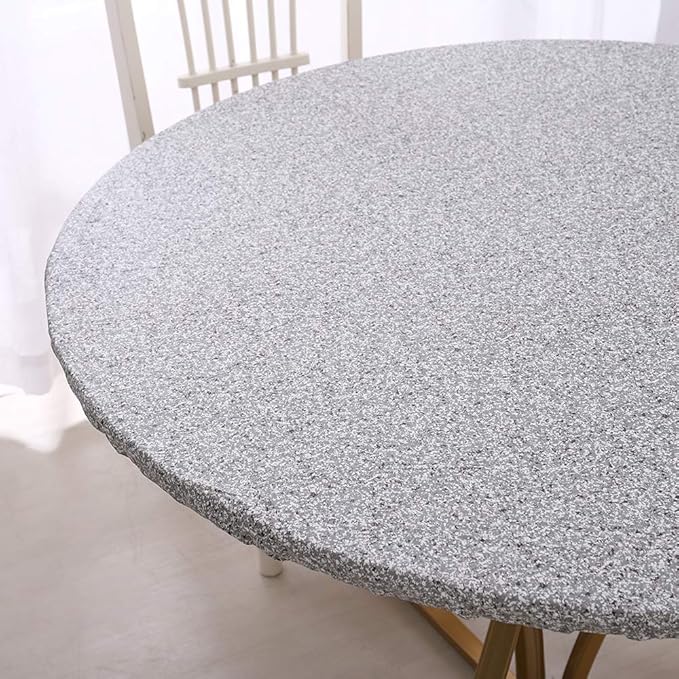 Walrus Round Vinyl Fitted Tablecloth with Flannel Backing Elastic Edge Design Table Cover Waterproof Oil-Proof PVC Table Cloth Stain-Resistant Best for 32"-36" Round