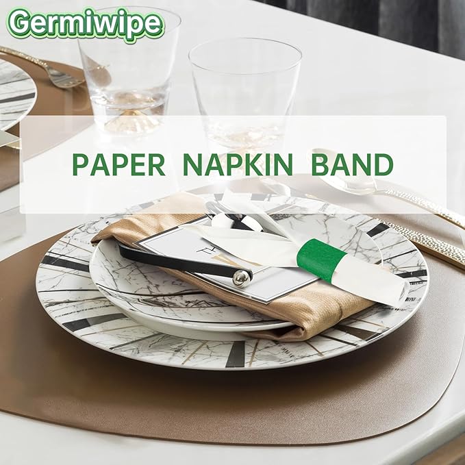 Germiwipe 2500 Pcs Green Napkin Bands,Paper Napkin Rings Self-Adhesive,Silverware Wraps Bands, Perfect for Birthday Parties, Weddings, Family Reunion & Events