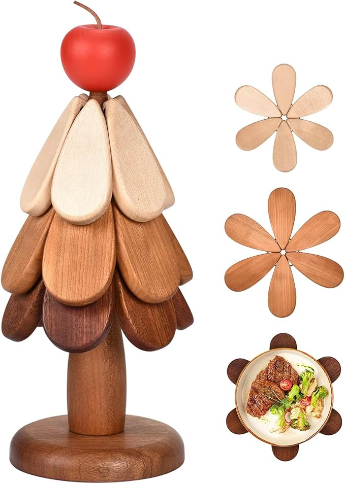 Wooden Tree Trivet Set - Tree Coasters & Trivets for Hot Dishes - Cork Trivets for Hot Pots and Pans - Tree Coasters & Trivets for Hot Dishes (Apple)