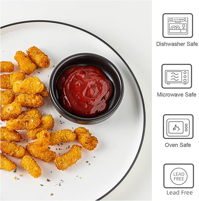 Dipping Bowls Set, Ceramic Dipping Sauce Dishes, 2 oz Soy Sauce Dish, Side Dish Bowls, Small Bowl/Dish for BBQ, Condiments, Appetizer, Dessert, Sushi, Set of 6 (Black)