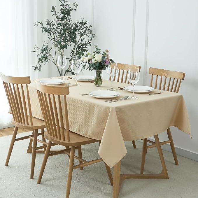 maxmill Jacquard Tablecloth Stain Resistant Waterproof Wrinkle Resistant Spillproof Washable Soft Weaved Texture Table Cloth for Dining Room, Indoor Outdoor Use, Rectangle 60 x 140 Inch, Natural