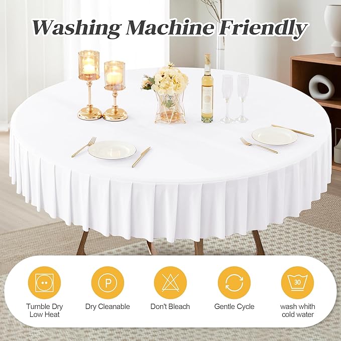 4 Pack White Spandex Round Tablecloths for 72in Table, Stretchy Fitted 6FT Round Table Cloths, Wrinkle Free Table Cover with Skirt for Wedding Birthday Party Bridal Shower Banquet
