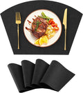 Homaxy Round Table Placemats Set of 4, Washable Wedge Shaped Faux Leather Table Mats, Wipeable Kitchen Dinner Place Mats for Indoor Outdoor, Black