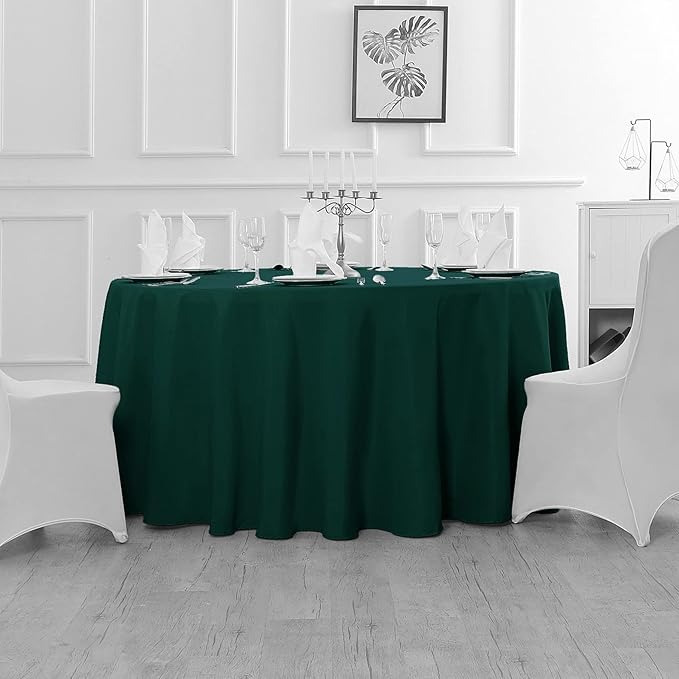 Fokitut 2 Pack Waterproof Round Tablecloth, 132 Inch, Stain Resistant and Wrinkle Polyester Table Cloth, Fabric Table Cover for Kitchen Dining, Wedding, Party, Holiday Dinner-Hunter