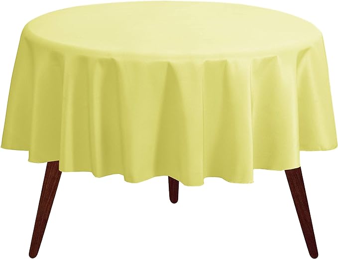 Gee Di Moda Round Tablecloth - 132 Inch Yellow Round Table Cloth for 72 to 96 Inch Round Tables - Heavy Duty Washable Fabric - for Buffet Table, Holiday Party, Dinner, Wedding & Baby Shower