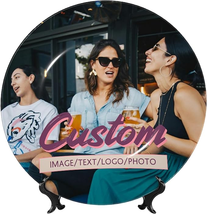 Custom Photo Ceramic Decorative Plates Personalized Porcelain Plate Add Logo Photo Text Ceramic Dinner Plate Home Decor (8 in)